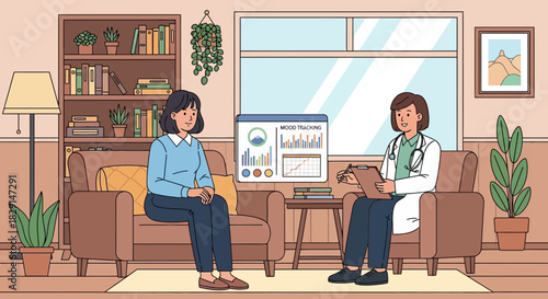 Mental health consultation: patient shares mood tracking data with doctor
