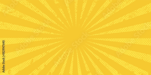 Yellow banner with Sun rays, yellow lines background,