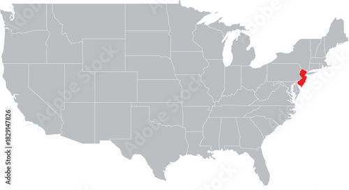 New Jersey State on Map of USA Editable Vector