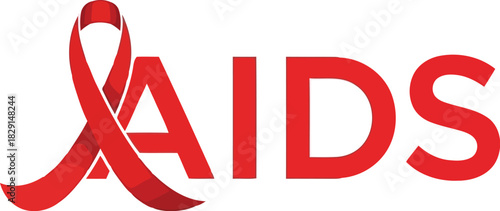 Red ribbon aids awareness symbol helping support health care solidarity hope fight disease vector