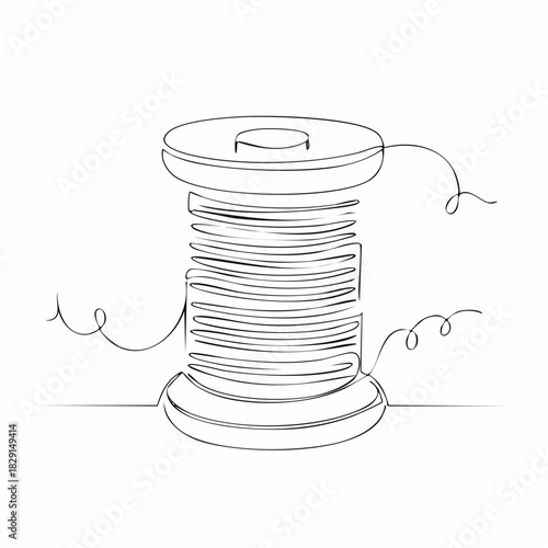Spools of thread in one continuous line drawing. Spool symbol for atelier and fashion design concept in simple linear style. Editable stroke.