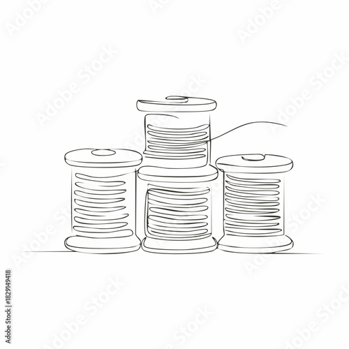 Spools of thread in one continuous line drawing. Spool symbol for atelier and fashion design concept in simple linear style. Editable stroke.