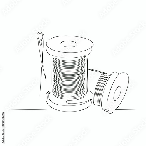 Spools of thread in one continuous line drawing. Spool symbol for atelier and fashion design concept in simple linear style. Editable stroke.