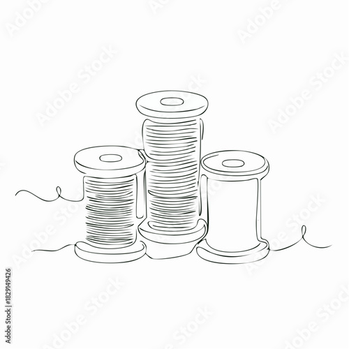 Spools of thread in one continuous line drawing. Spool symbol for atelier and fashion design concept in simple linear style. Editable stroke.