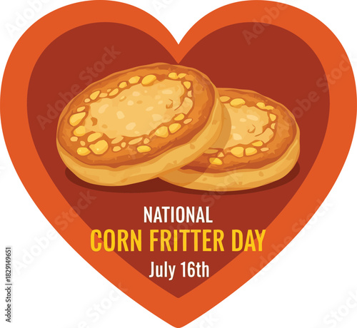Delicious corn fritters celebrated on national corn fritter day july 16th heart shape vector