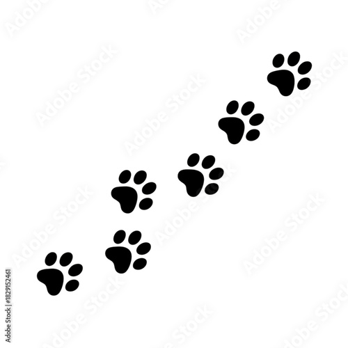 Black paw prints walking diagonally, isolated on transparent background