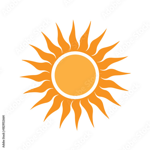 Vibrant orange stylized sun icon representing summer, warmth, and bright energy, perfect for sunny day designs, climate themes, and positive, radiant concepts