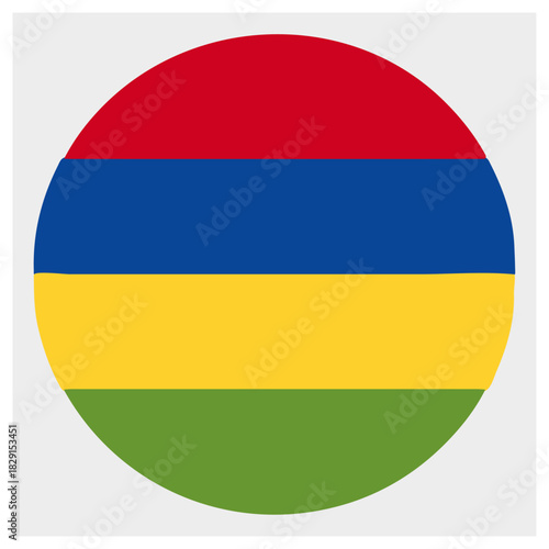 Mauritius national flag in a perfect circle shape, isolated isolated on white background, Vector