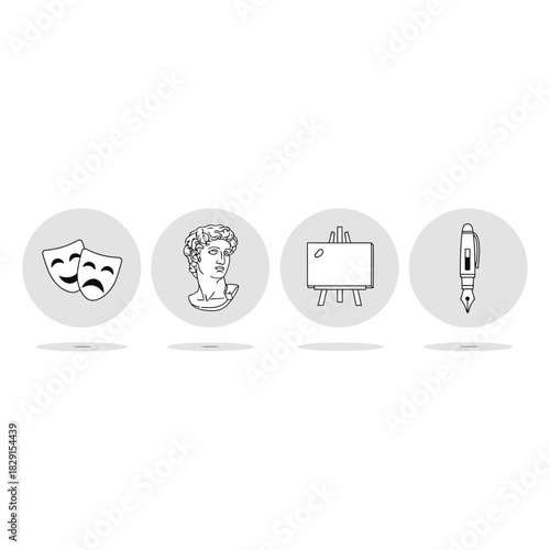 Dive into Creative Arts: Icons of Theatre, Sculpture, Painting, and Writing for a Vibrant Creative Project, Originally a Scalable Vector Graphic