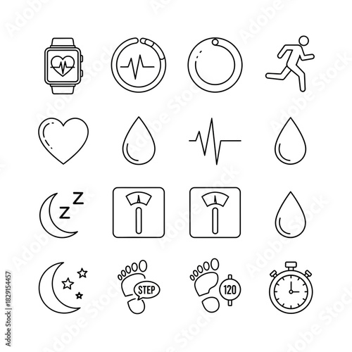 Track your fitness goals and healthy habits with this modern, scalable icon set for wellness apps, health trackers, and sports-related designs