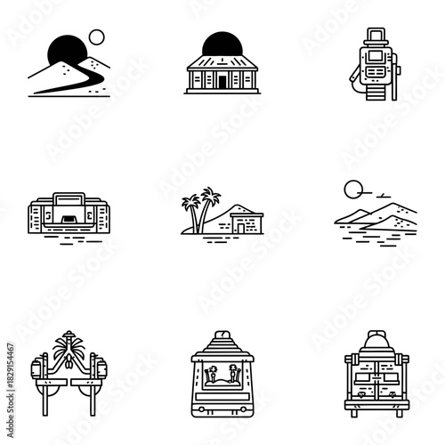 Discover Southeast Asia's wonders with these striking vector line icons, showcasing iconic landmarks and cultural treasures for your next design project