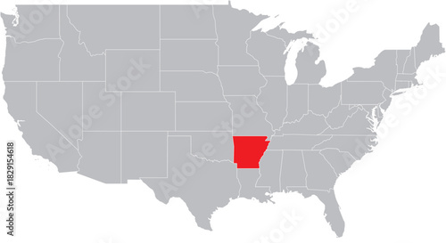 Arkansas State on Map of USA Editable Vector