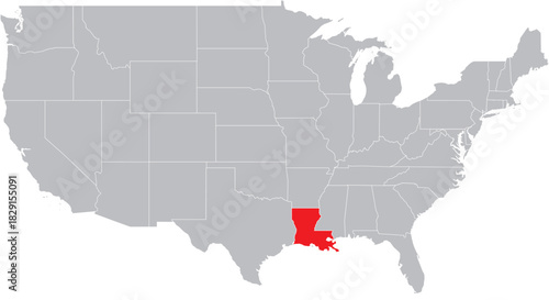 Louisiana State on Map of USA Editable Vector