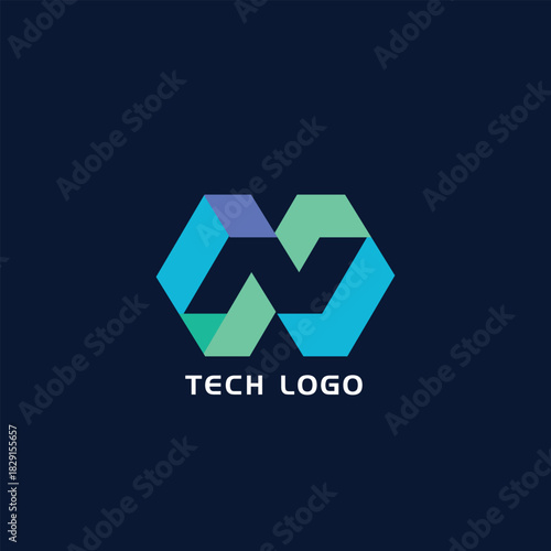 Modern n tech company logo design