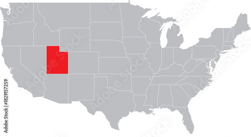 Utah State on Map of USA Editable Vector