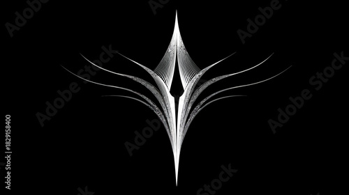 Elegant Abstract Futuristic Symbol Graphic Design. Modern Minimalist White Lines on Black Background, Conceptual Icon.