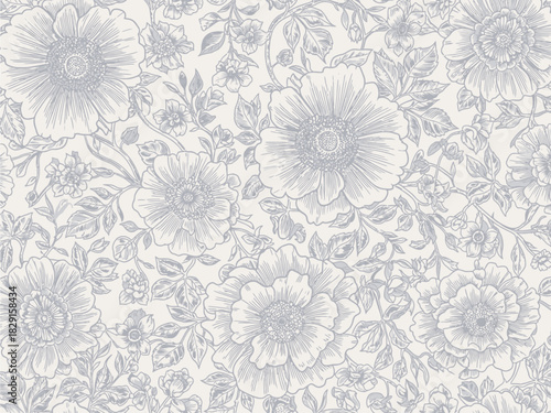 Elegant Seamless Floral Pattern – Vintage Engraving Style Wallpaper