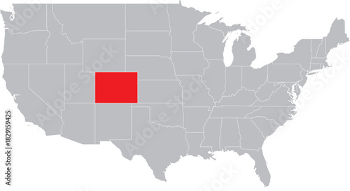 Colorado State on Map of USA Editable Vector