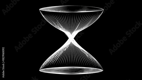 Elegant Abstract Hourglass Form with Luminous Lines on Dark Background, Minimalist Concept of Time and Infinity