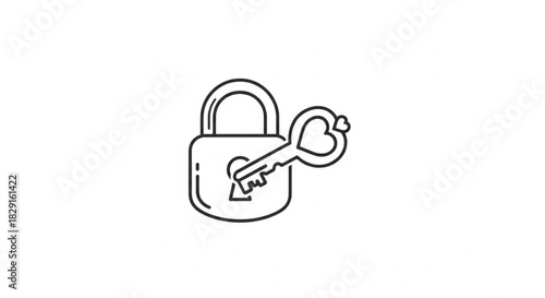 Lock and Key Illustration Depicting Love and Security with a Heart-Shaped Keyhole and Key