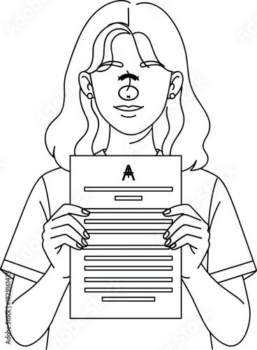 Happy student holding graded paper with A plus, academic success, education achievement, exam result celebration, learning motivation illustration, school progress