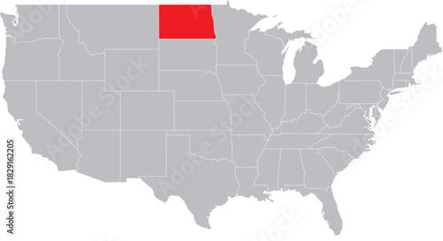 North Dakota State on Map of USA Editable Vector