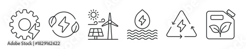 Renewable energy  thin line icon set. Web minimal editable stroke icons