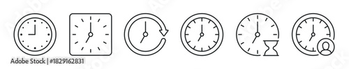 Clock thin line icon set. Web minimal editable stroke icons