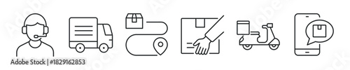 Delivery thin line icon set. Web minimal editable stroke icons