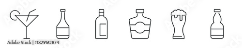 Beverage thin line icon set. Web minimal editable stroke icons