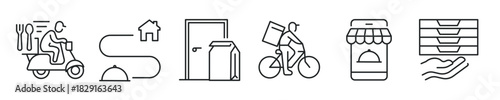 Food delivery thin line icon set. Web minimal editable stroke icons