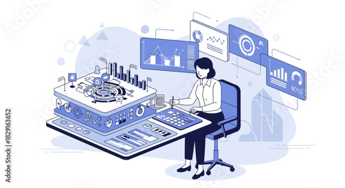 Woman analyzes business intelligence data with a modern software interface
