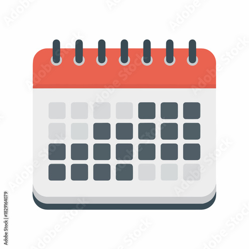 Vector illustration of a calendar with red top and white body showing some dates marked in grey color