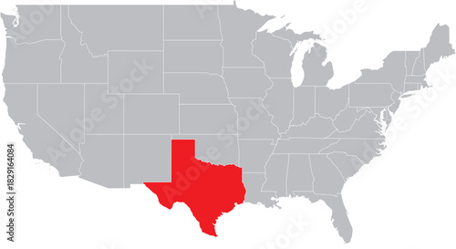 Texas State on Map of USA Editable Vector