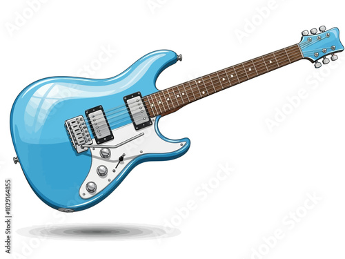 Cartoon Illustration of a Blue Electric Guitar with Tremolo Bridge.