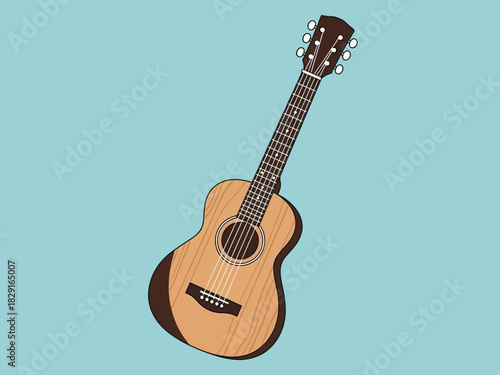 Acoustic Guitar Illustration with Wood Grain Texture and Dark Brown Accents.