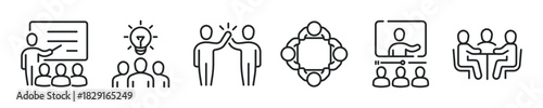 Meeting thin line icon set. Web minimal editable stroke icons