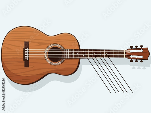 Acoustic Guitar Illustration with Six Strings and Wooden Body.