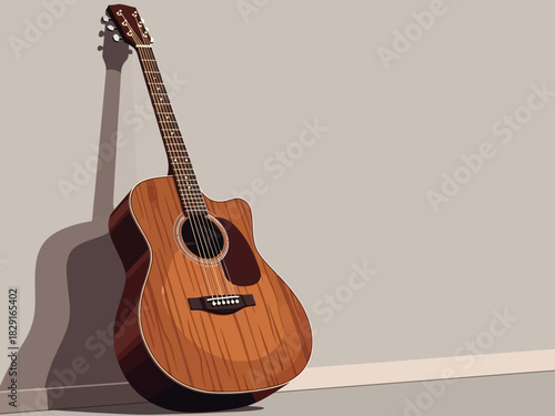 Acoustic Guitar Leaning Against Wall Musical Instrument Illustration.