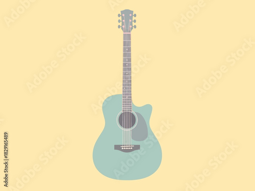 Light Blue Acoustic Guitar Illustration with Cutaway Design and Rosette Detail.