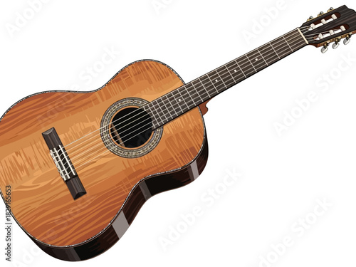 Detailed Illustration of a Classical Acoustic Guitar with Wood Grain.
