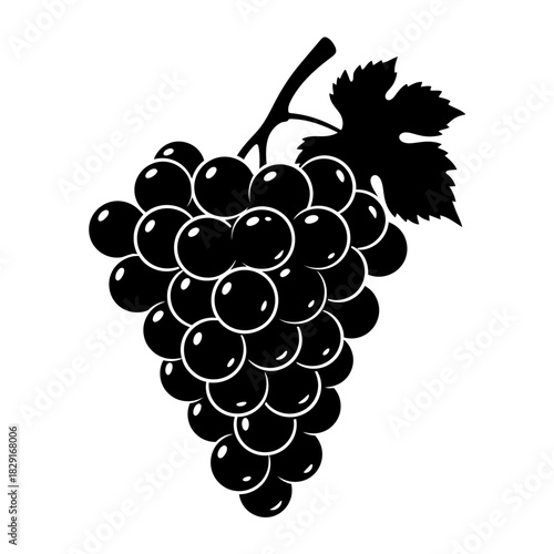 Stylized Bunch of Black Grapes with Leaf, Isolated Vector Icon design