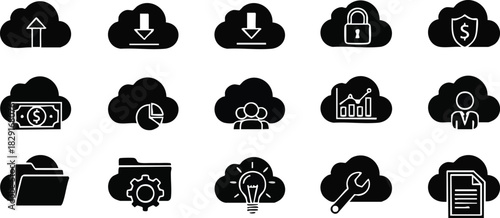Cloud Computing Icons Data Storage, Security, and File Management