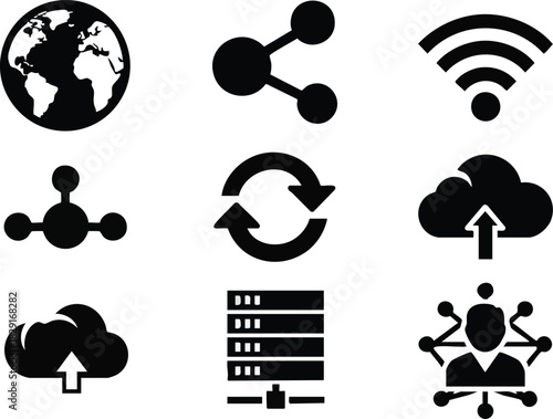 Network Connectivity and Data Sharing Icons Set for Global Communication