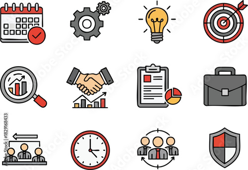 Business strategy and project management concepts icons collection