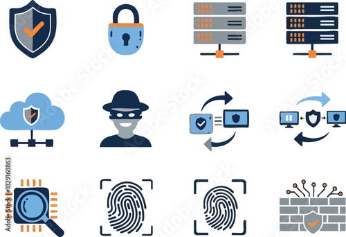 Security Icons Data Protection, Cybersecurity, and Identity Verification