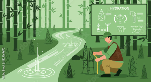 Bamboo Hydration Research: An Expert's Measurement in a Lush Grove