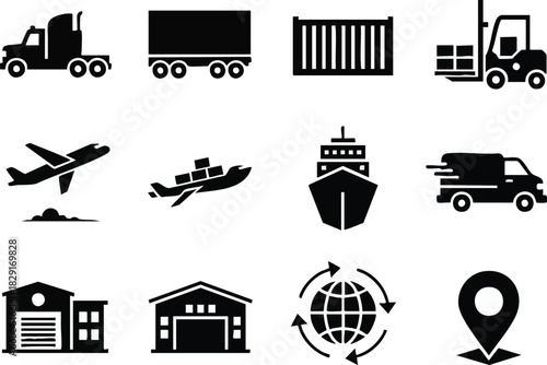 Logistics Icons Set Transportation and Delivery Services