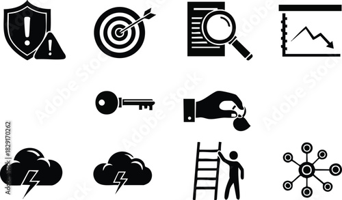 Business & Risk Management Key Icons for Strategic Planning
