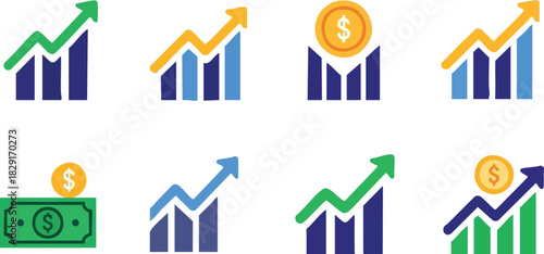 Financial Growth Graph Icons Collection for Business Success